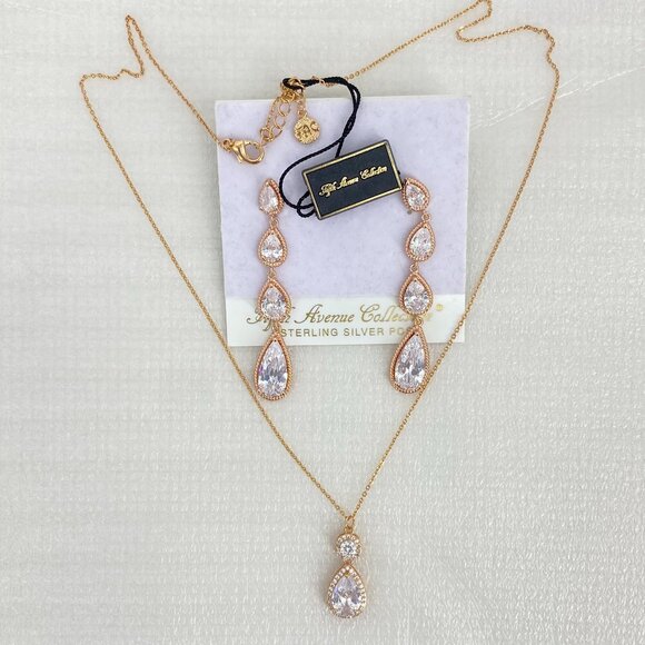 FAC Glamorous CZ Necklace & Earrings Rose Gold tone NWT - Picture 2 of 7